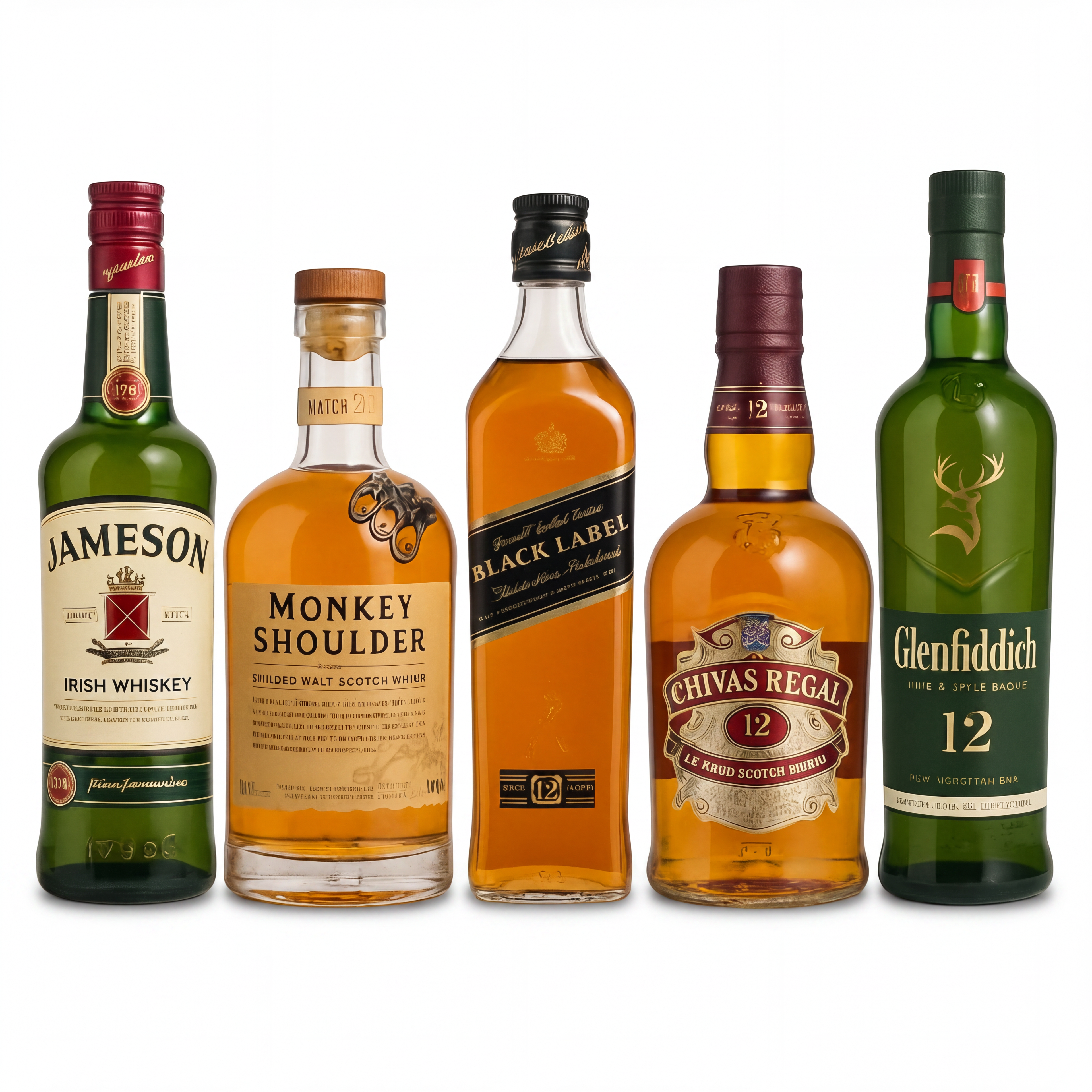 Premium Πακέτο Whisky 5 Φιαλών – Jameson, Monkey Shoulder, Johnnie Walker Black, Chivas 12 & Glenfiddich 12